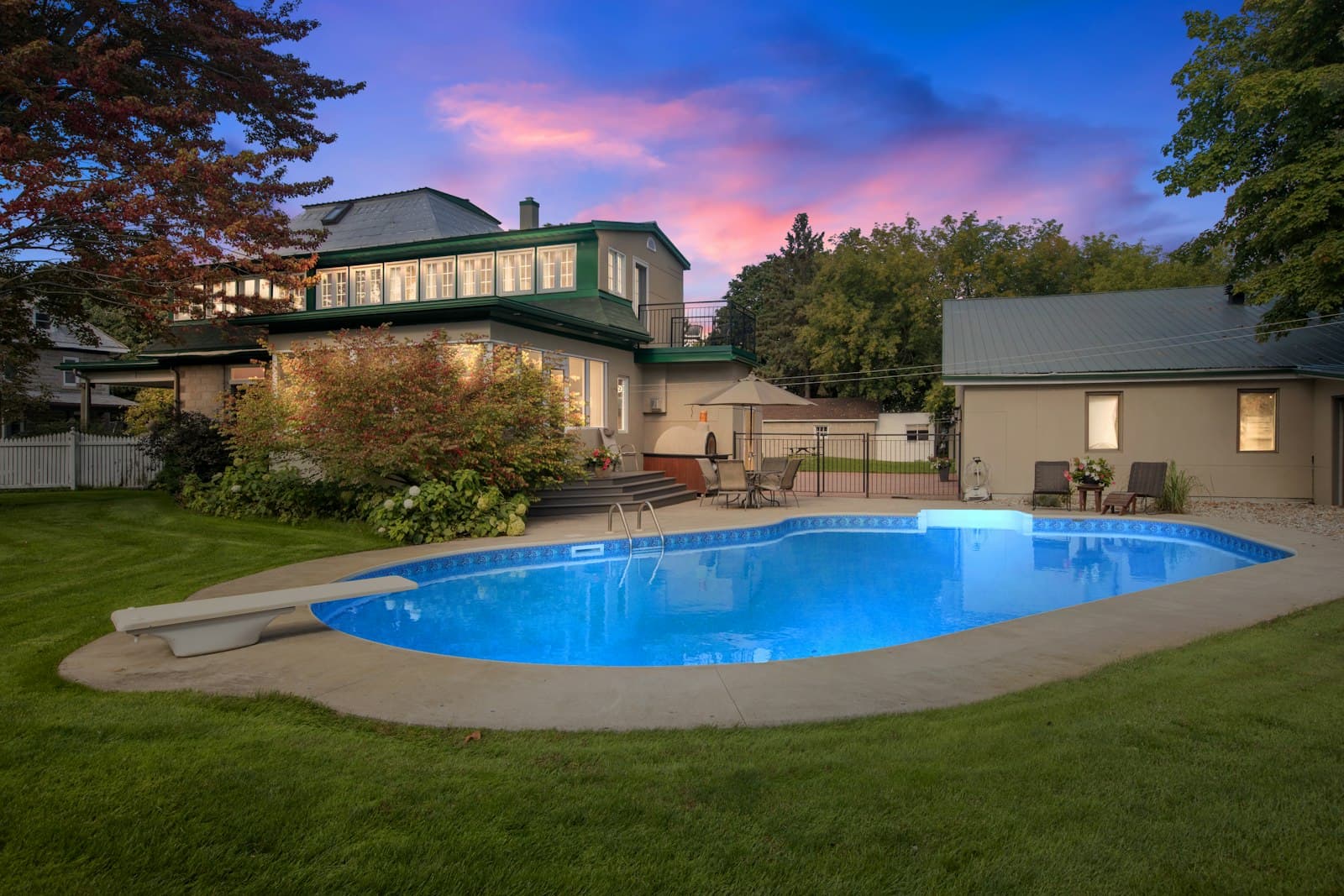 Before: the original photo used for the curved pool with stacked slate sheer descent concept